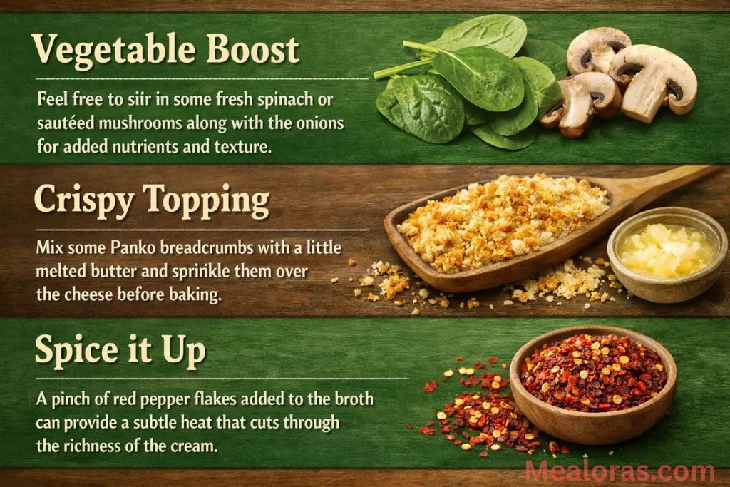 the casserole featuring added sautéed mushrooms and fresh spinach