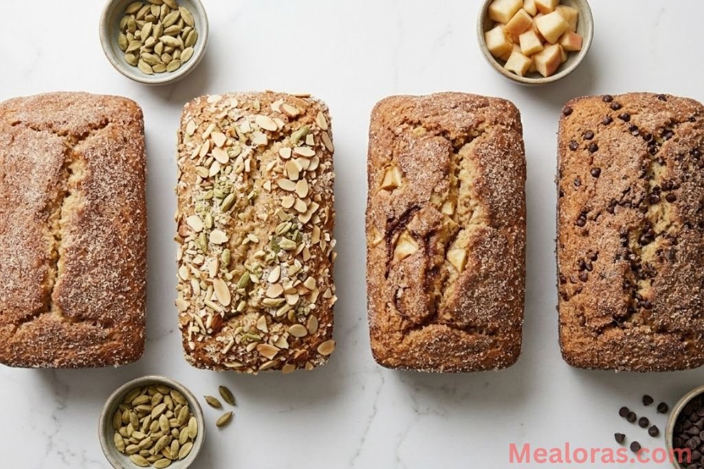 of donut bread with optional fruit and nut toppings.