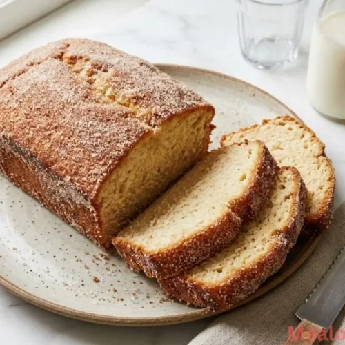 view of a sliced Cinnamon Sugar Donut Bread on a marble surface