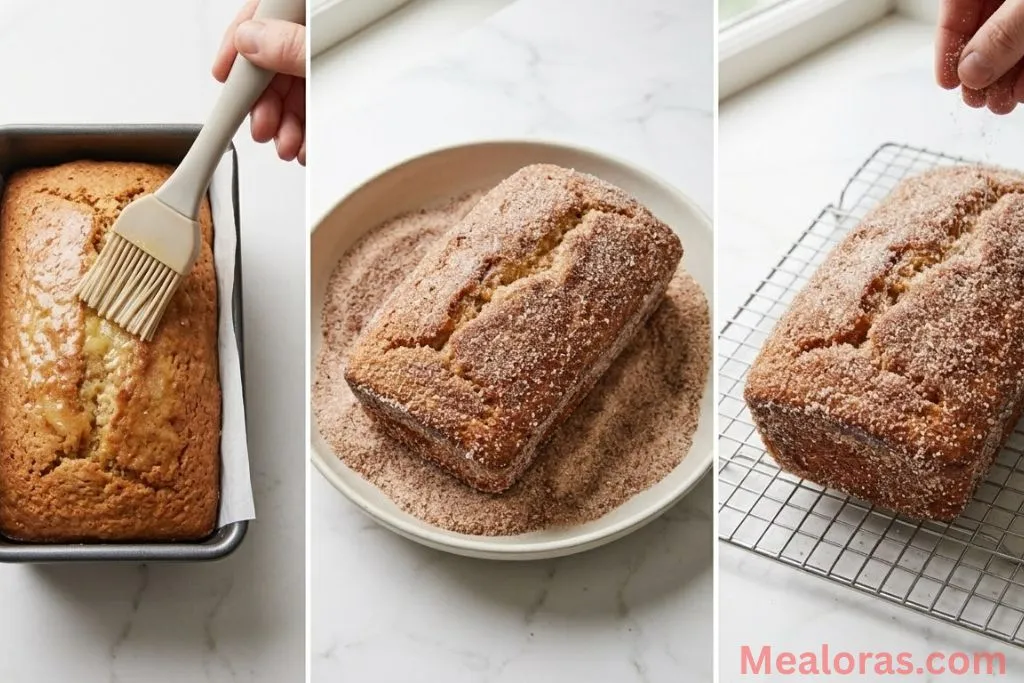 brown bread being brushed with butter and coated in cinnamon sugar