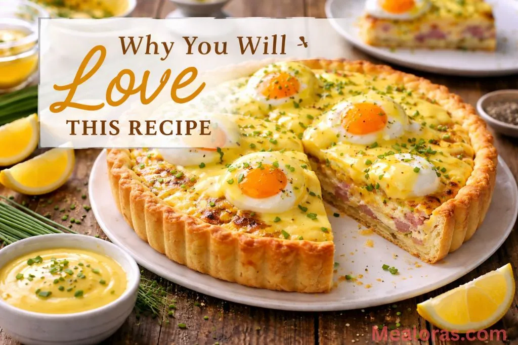 savory quiche topped with silky, buttery hollandaise