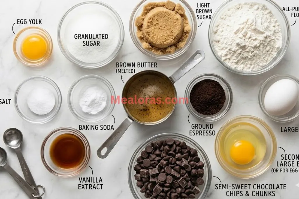 cookie ingredients including ground espresso and chocolate