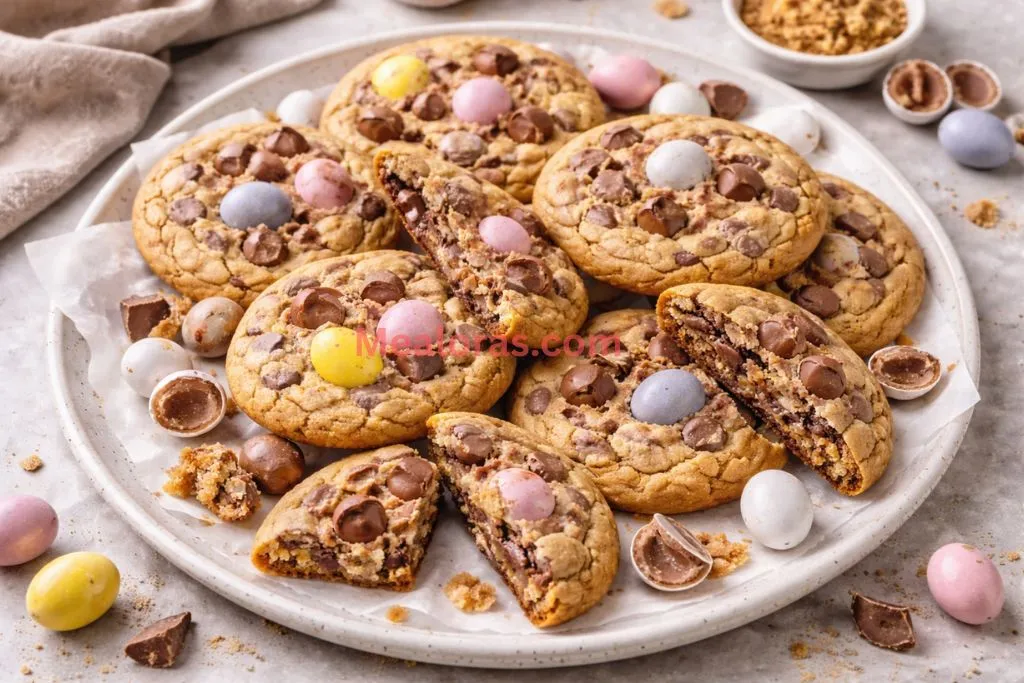 A stack of finished cookies on a cooling rack with a glass of milk nearby