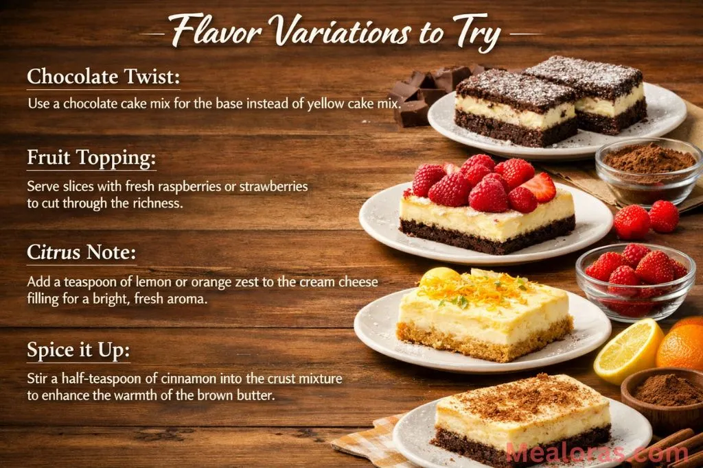 Different versions of the cake with fruit toppings and chocolate swirls