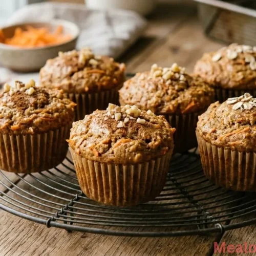 Freshly baked healthy carrot cake muffins on a wire cooling rack