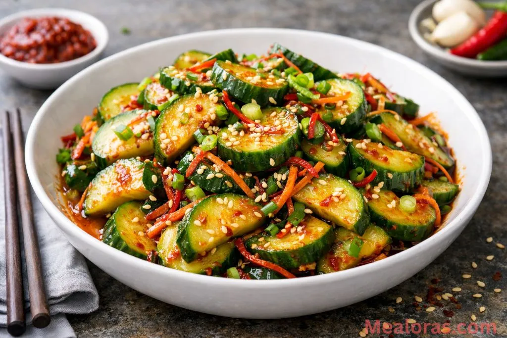 Korean Cucumber Salad with sesame seeds and green onions