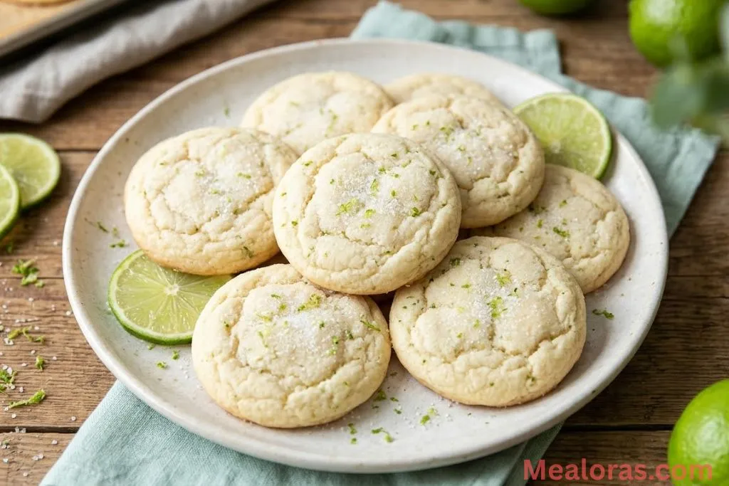 of soft lime sugar cookies on a white plate