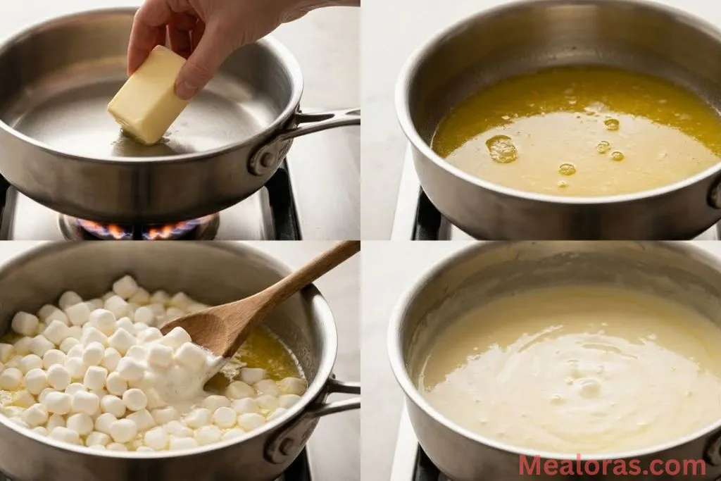 showing butter melting, marshmallows dissolving, and honey being stirred in