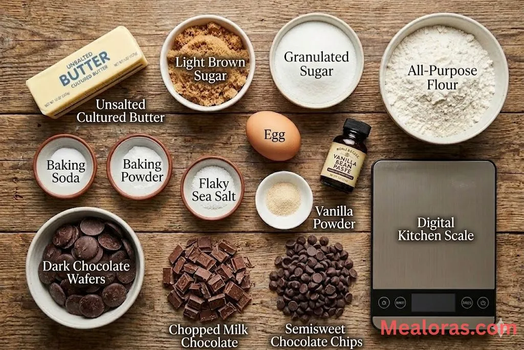 High quality butter, sugars, vanilla bean paste, and three types of chocolate 