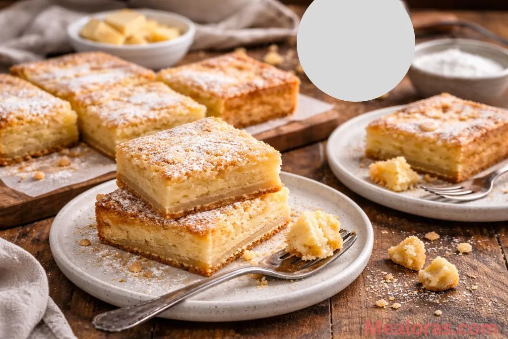 A perfect square of cake served with a side of tea