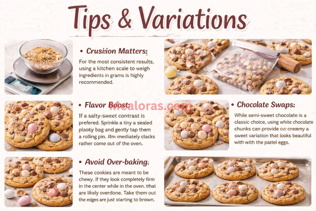 Different versions of cookies featuring white chocolate chunks and sea salt toppings