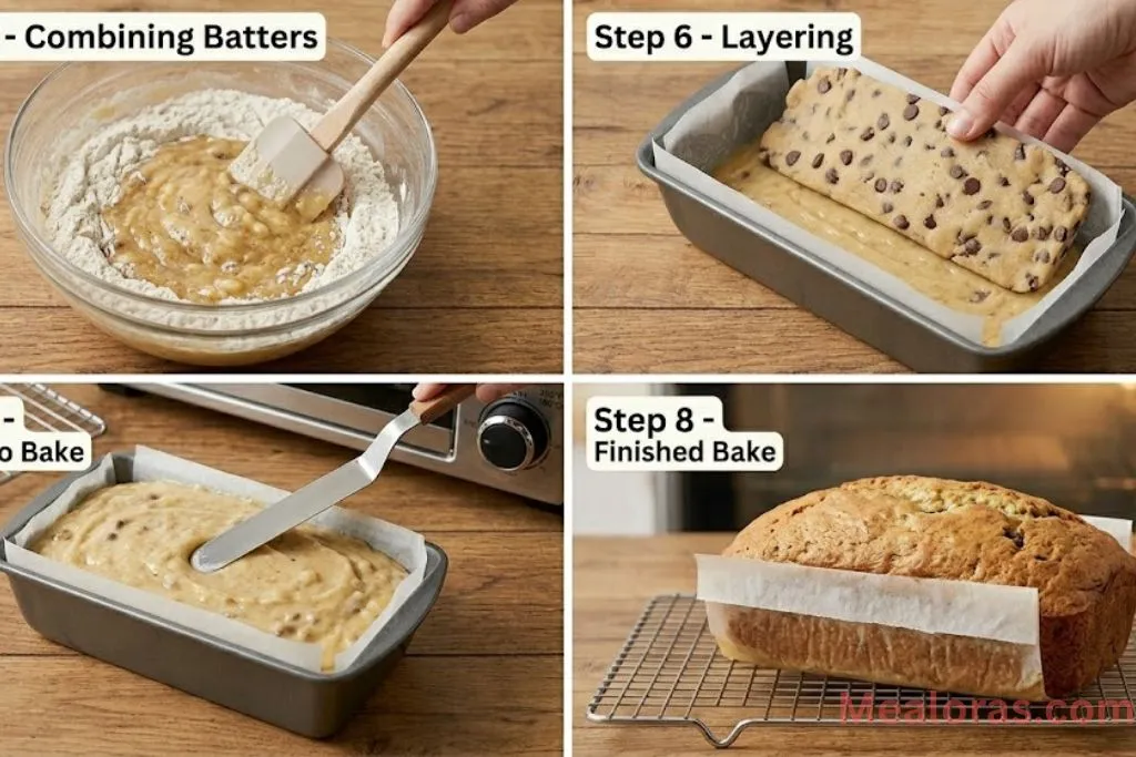 Layering the dough in the pan and baking until golden brown