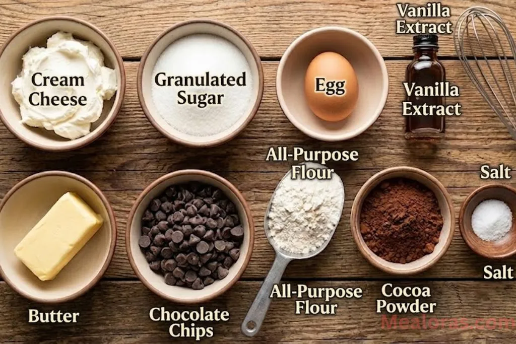 Ingredients for cheesecake brownie recipe