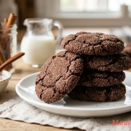 Stack of chocolate snickerdoodle cookies