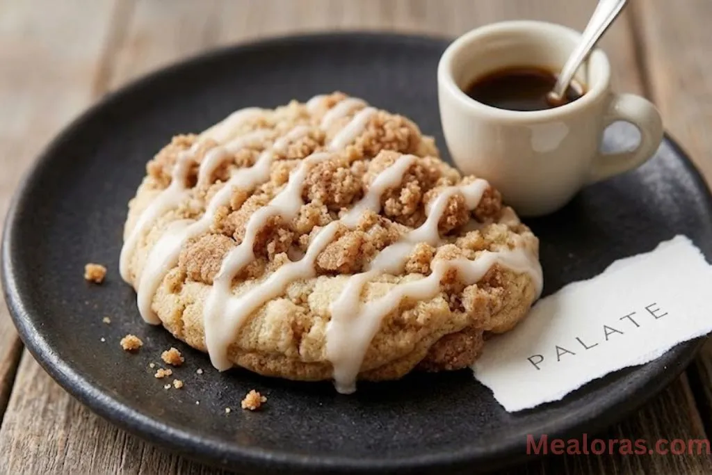 Large cookie with icing and coffee