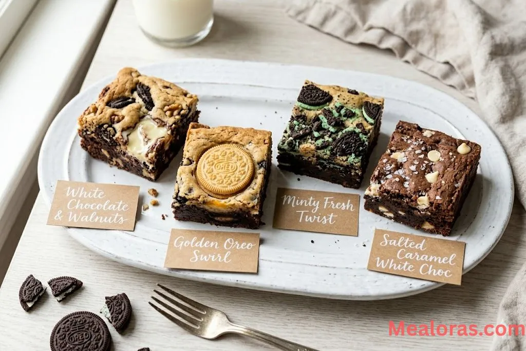 brookies featuring different types of sandwich cookies and toppings