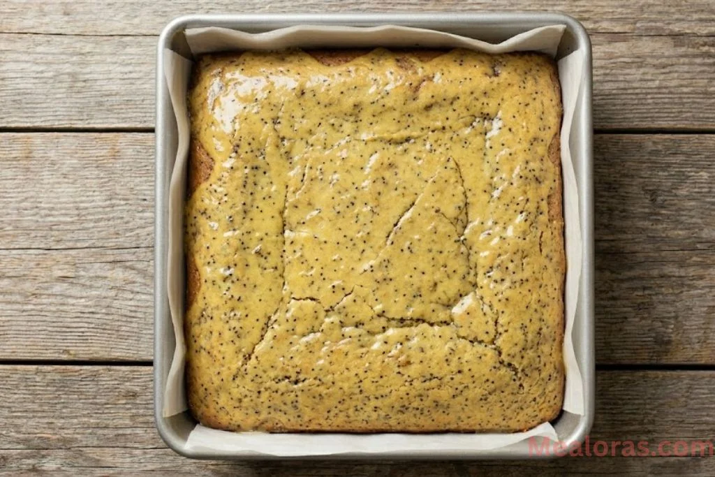 Baked lemon poppy seed brownie square