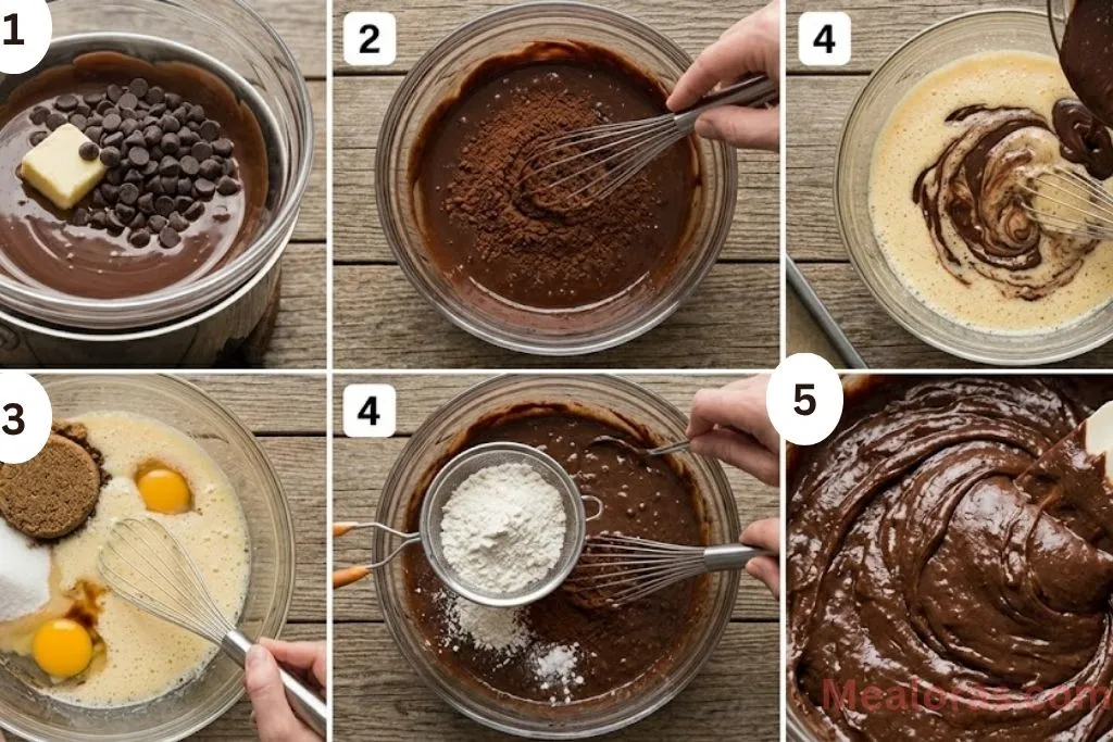 Steps for mixing brownie batter