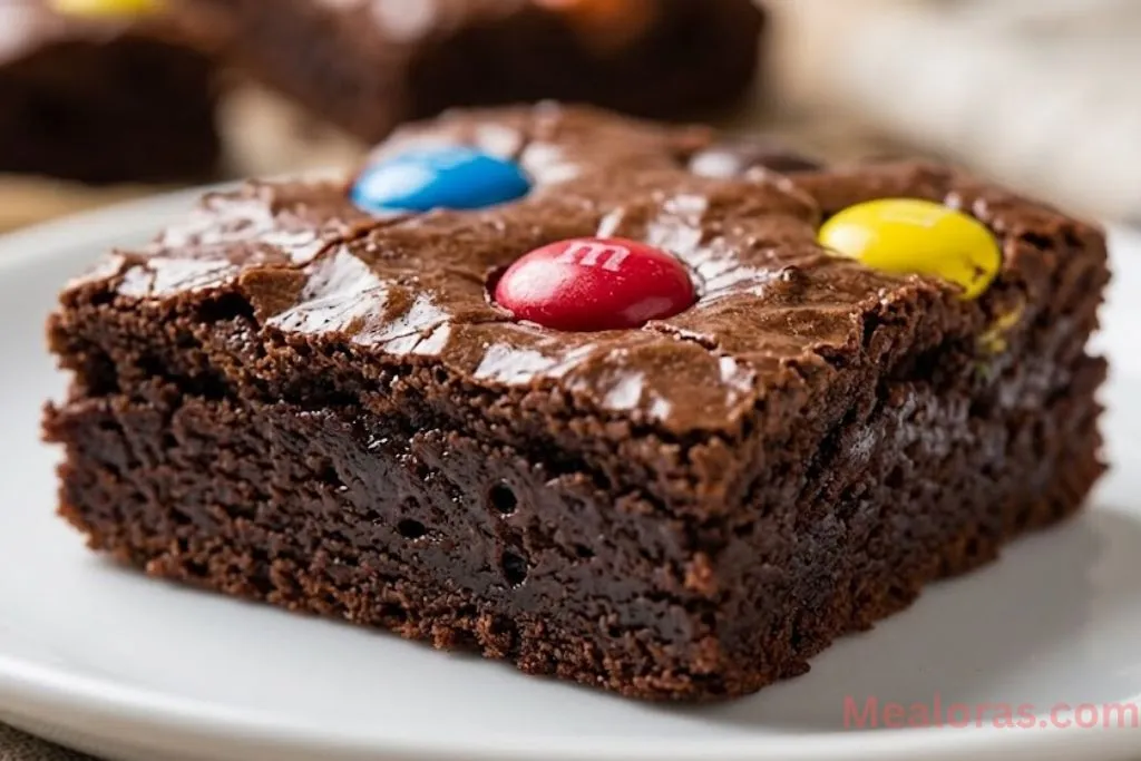 Brownie square with colorful candy toppings