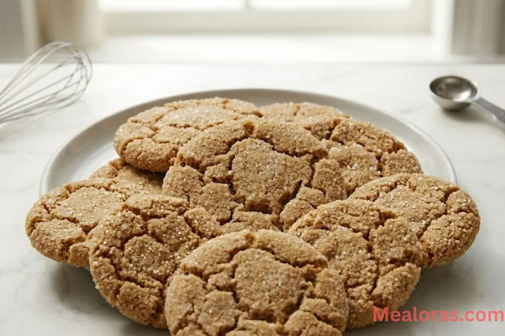 of golden peanut butter miso cookies with sugar-crusted crackled tops