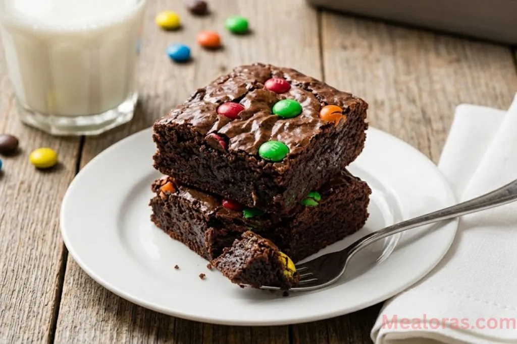Brownie squares with colorful candies