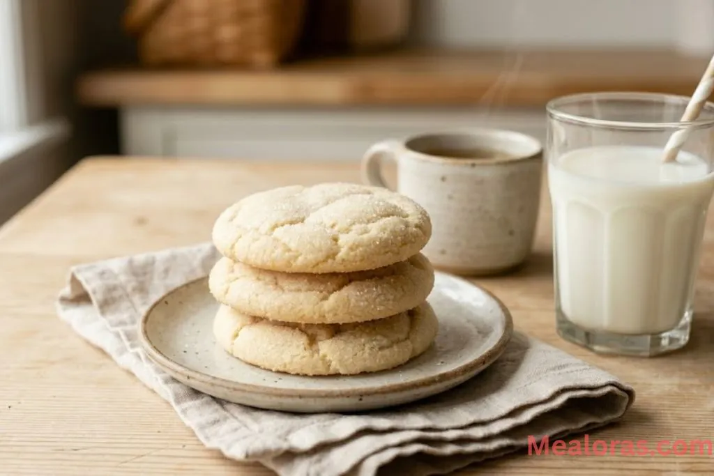 sugar cookies on a wire rack next to a glass of milk
