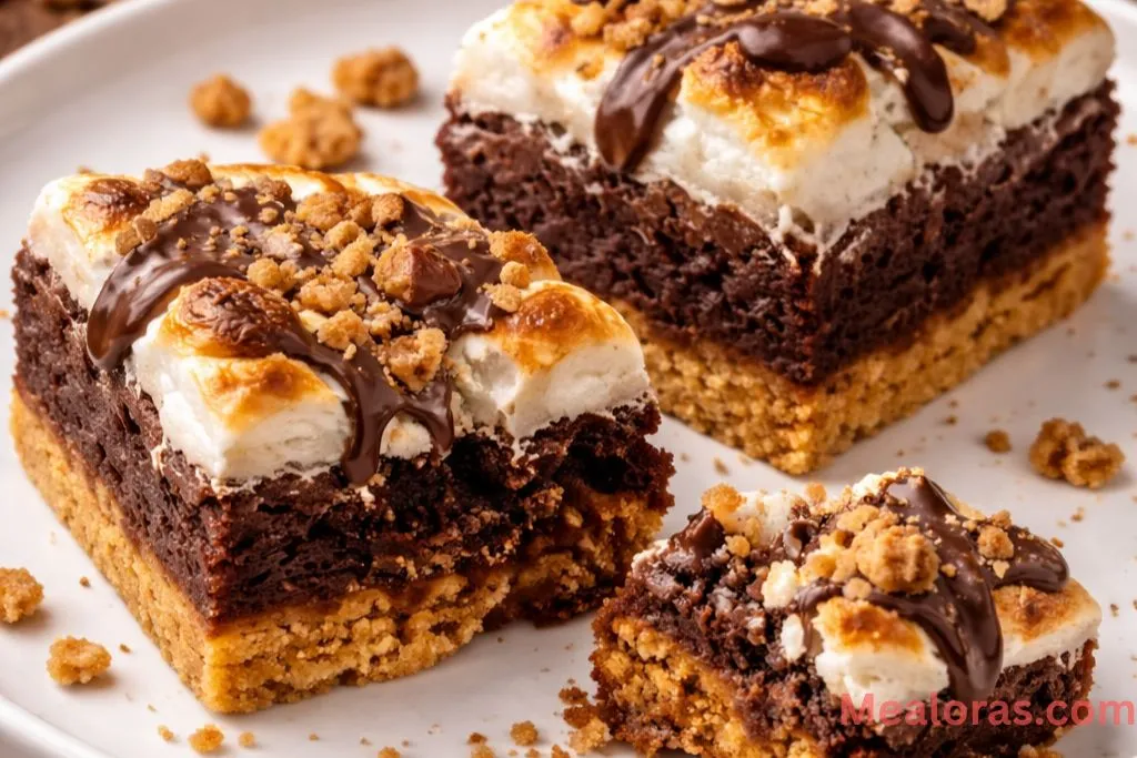 The perfect S’mores Brownie from Scratch featuring a gooey toasted marshmallow top