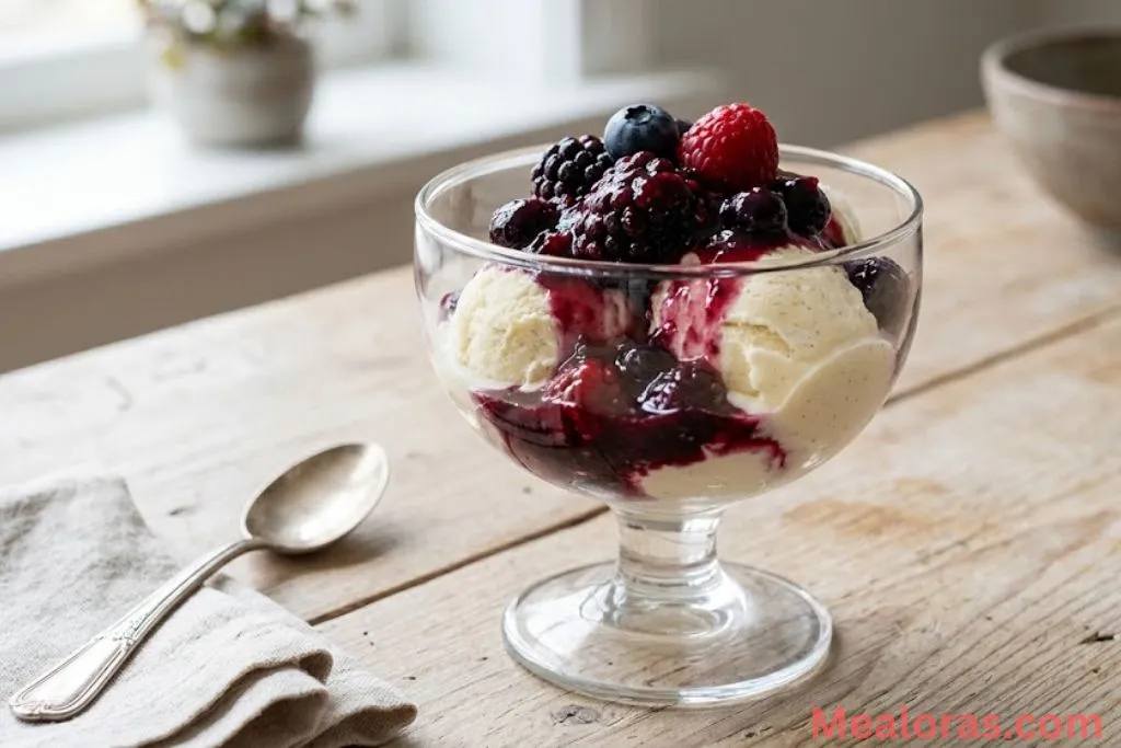 Berry Compote over Vanilla Ice Cream