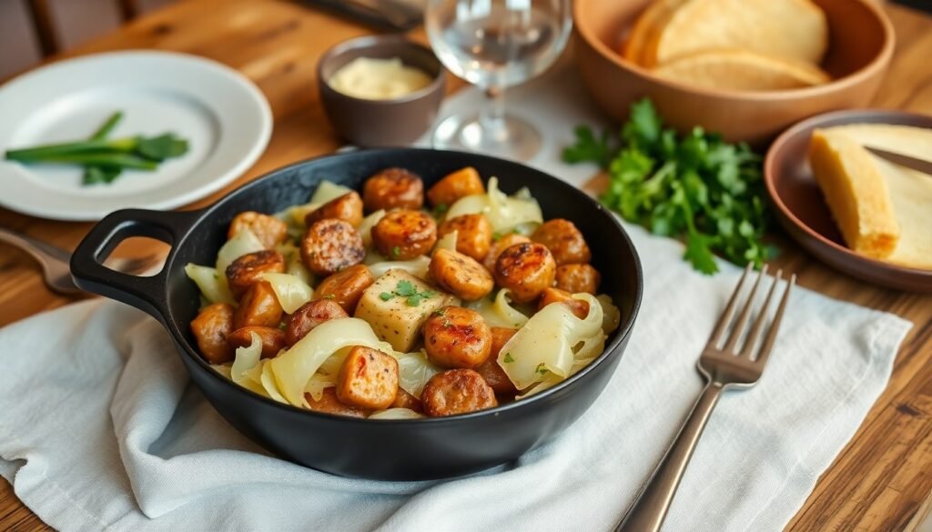 Cabbage and Sausage Skillet serving