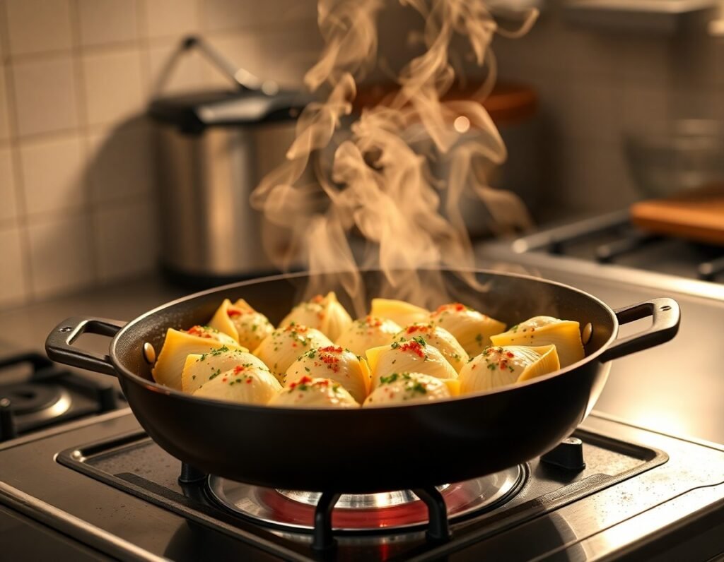Creamy Stuffed Shells cooking
