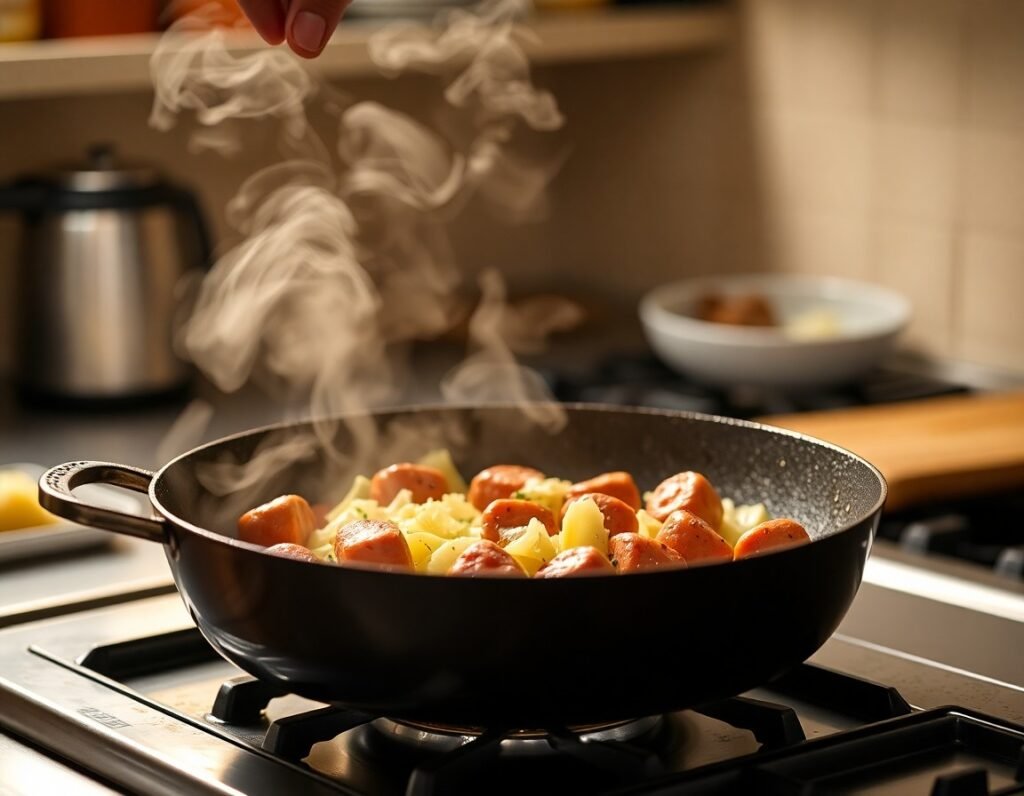 Sausage Cabbage Skillet cooking