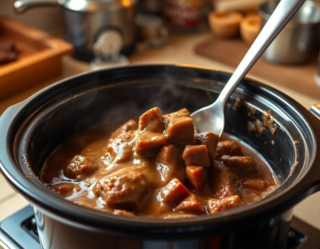 Slow Cooker Beef & Gravy cooking