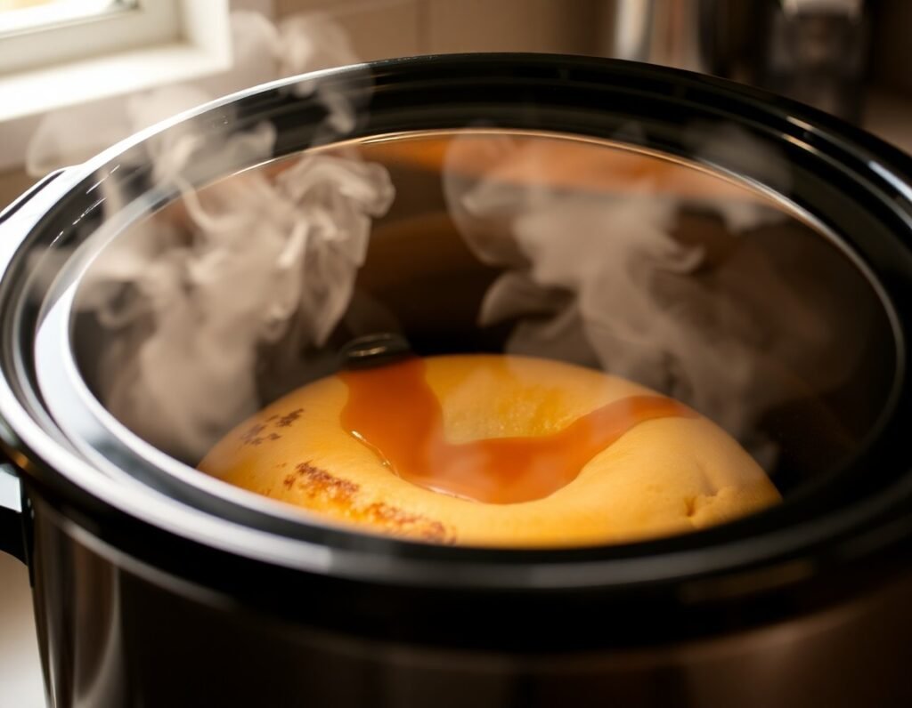 Slow Cooker Golden Syrup Sponge Pudding cooking